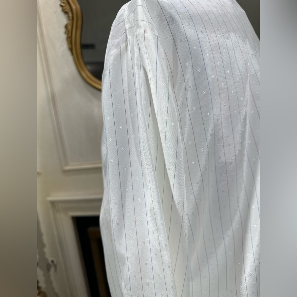 Jerrie Lurie Collectibles Vintage White Striped Button Down Shirt M/L Sheer - Picture 4 of 8